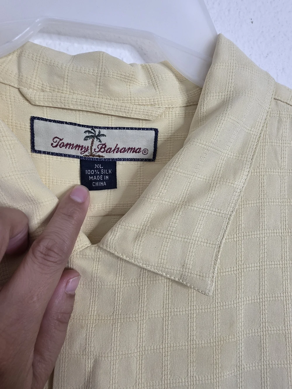 Tommy Bahama Hawaiian Shirt XL Yellow Island Rider Motorcycle Emboridered Stains